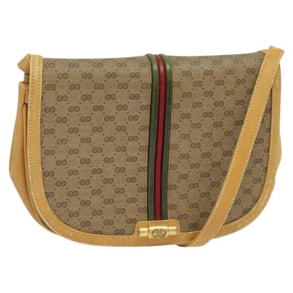 GUCCI Micro GG Supreme Web Sherry Line Shoulder Bag PVC Beige Gold - Picture 1 of 16
